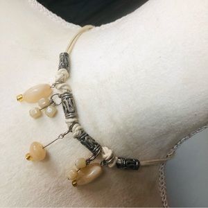 Hand crafted genuine stone cord choker necklace